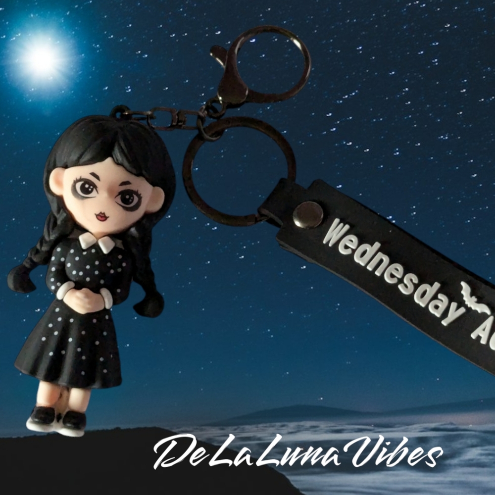 WEDNESDAY ADDAMS Key Ring with Wristlet. NEW
